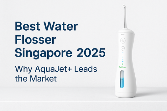 Best Water Flosser Singapore 2025 – Feel Fresh AquaJet+ portable water flosser with advanced cleaning modes and LED display.