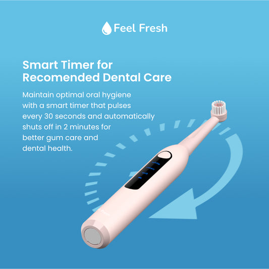 Feel Fresh SonicOrbit+ electric toothbrush featuring smart 2-minute timer with 30-second pulse intervals