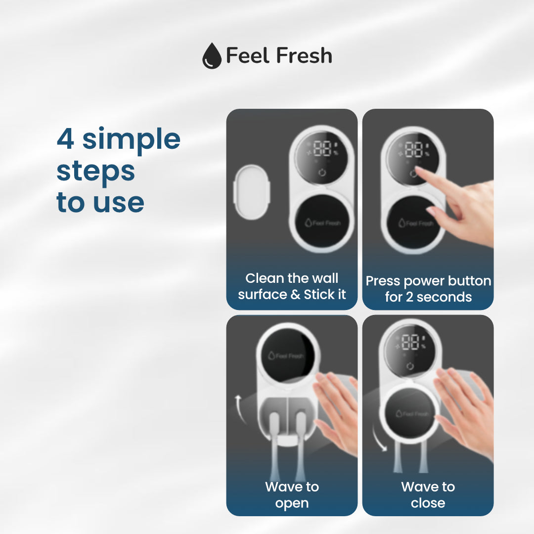 Family toothbrush UV holder with 4 brush slots and quick disinfection
