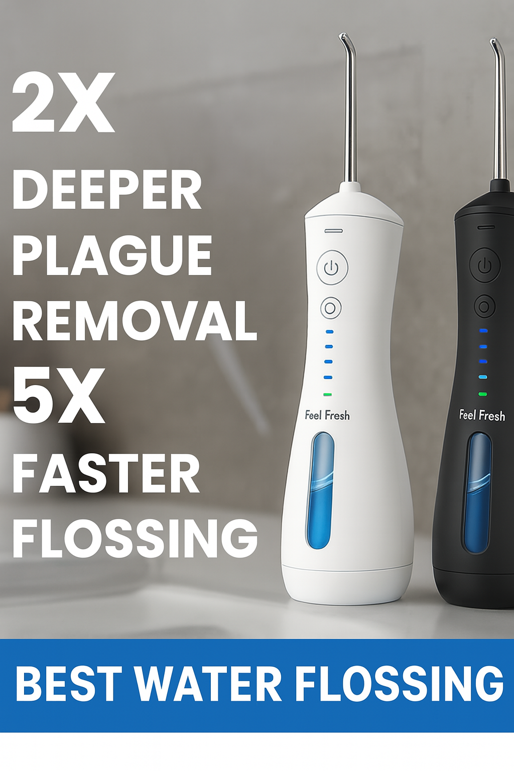 Feel Fresh AquaJet+ best water flosser Singapore in black and white, deep teeth cleaning cordless dental flosser.