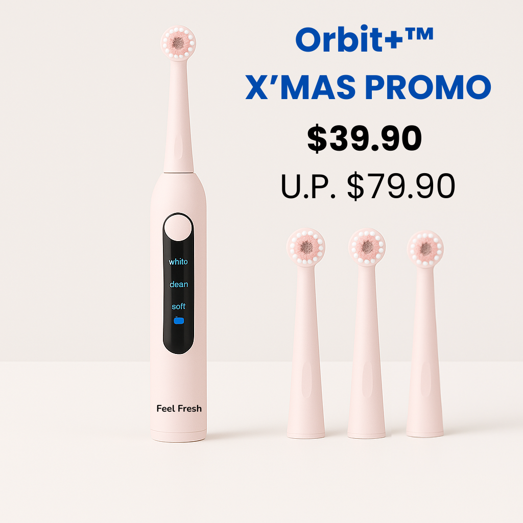 Feel Fresh SonicOrbit+ electric toothbrush in pink with replacement brush heads