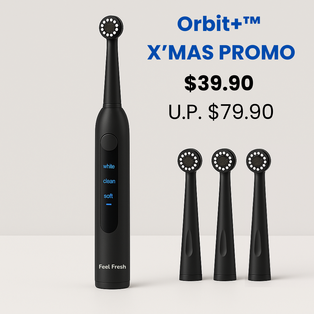 Feel Fresh SonicOrbit+ electric toothbrush in black with replacement brush heads