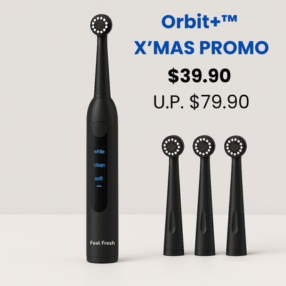 Feel Fresh SonicOrbit+ electric toothbrush in black with replacement brush heads