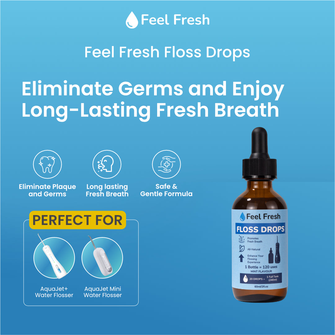 Feel Fresh Floss Drops used with AquaJet and AquaJet Mini water flossers