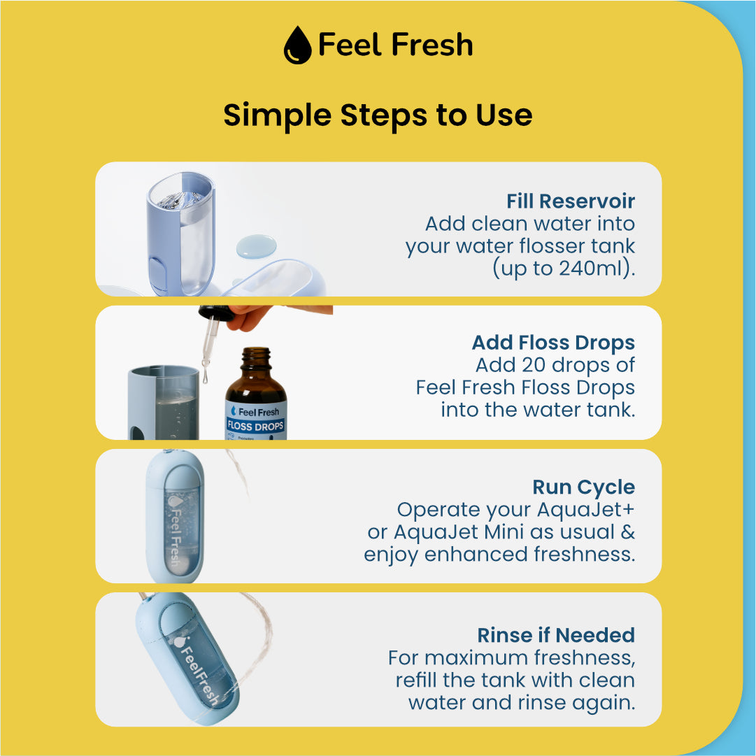 How to use Feel Fresh Floss Drops by adding drops into water flosser tank
