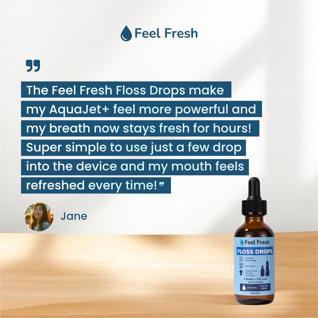 Customer review showing Feel Fresh Floss Drops improve breath freshness and flossing power