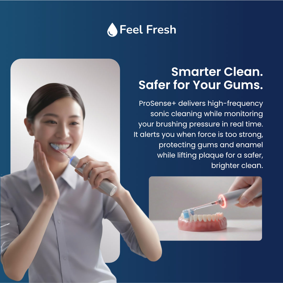 ProSense+ sonic electric toothbrush Singapore – smarter clean safer for gums, high-frequency sonic cleaning with real-time brushing pressure monitoring to protect enamel