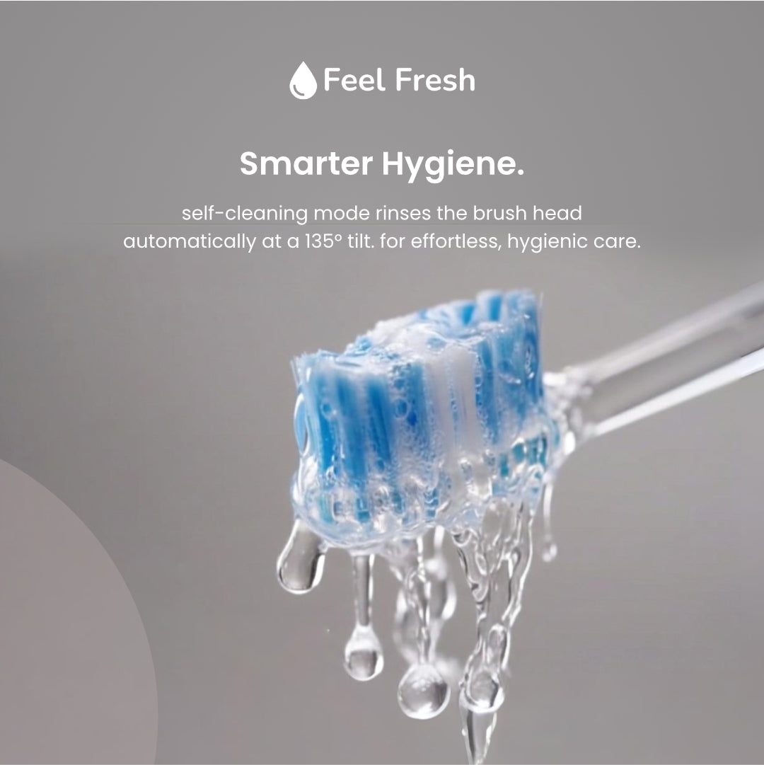 ProSense+ sonic electric toothbrush Singapore – smarter hygiene self-cleaning mode rinses brush head at 135 degree tilt automatically for effortless daily care