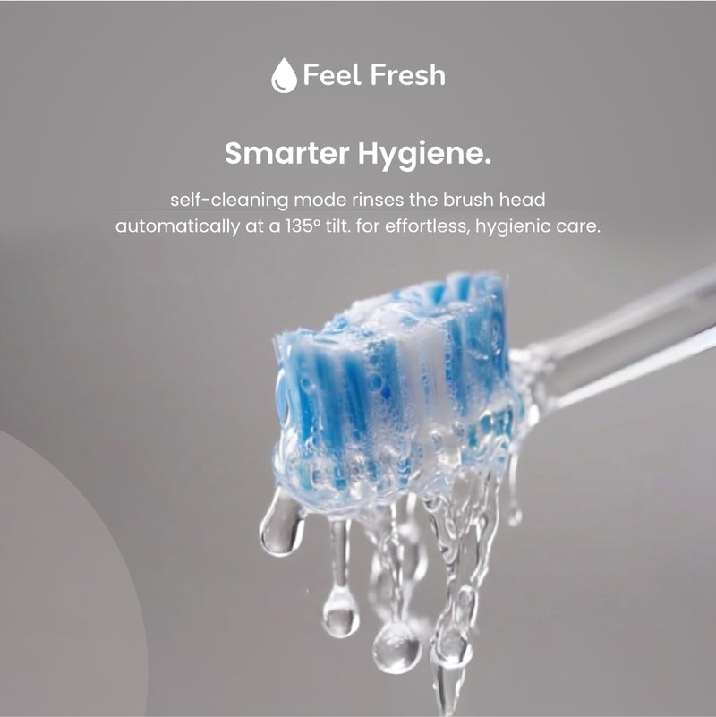ProSense+ sonic electric toothbrush Singapore – smarter hygiene self-cleaning mode rinses brush head at 135 degree tilt automatically for effortless daily care