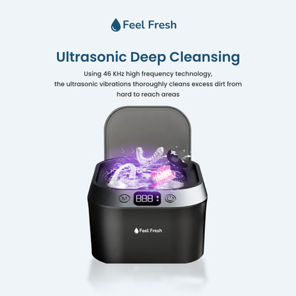 Ultrasonic retainer cleaner Singapore ultrasonic deep cleansing – 46KHz high frequency vibrations clean aligners retainers and mouthguards in hard to reach areas, Onyx Black model