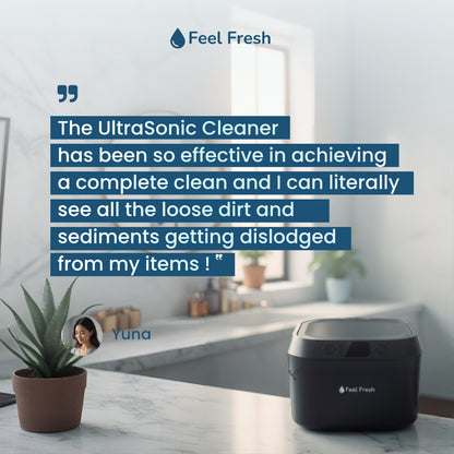 Ultrasonic retainer cleaner Singapore customer review – Yuna: complete clean, loose dirt and sediments visibly dislodged, Feel Fresh UltraSonic Cleaner Onyx Black