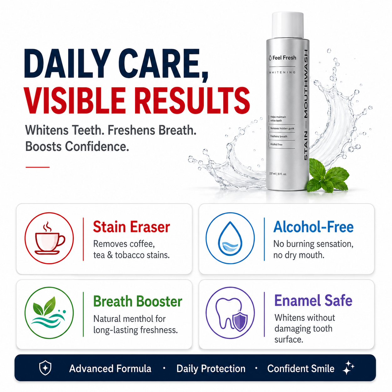 Feel Fresh™ Stain Remover Whitening Mouthwash | Alcohol-Free Fresh Breath Care