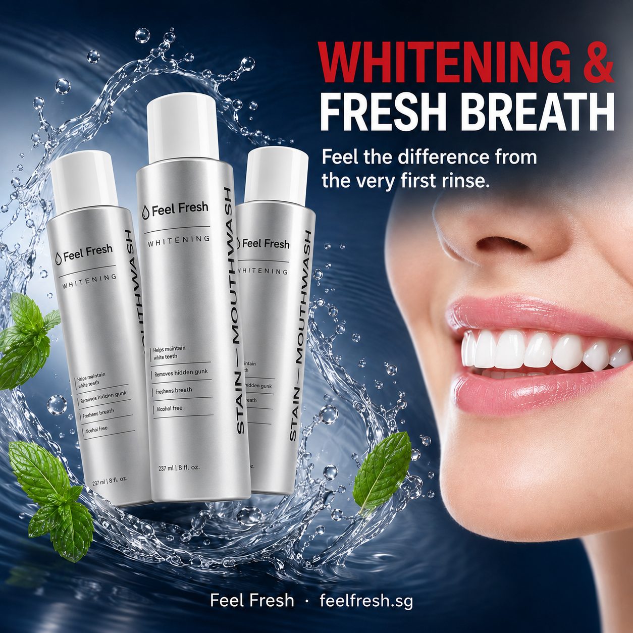 Feel Fresh™ Stain Remover Whitening Mouthwash | Alcohol-Free Fresh Breath Care