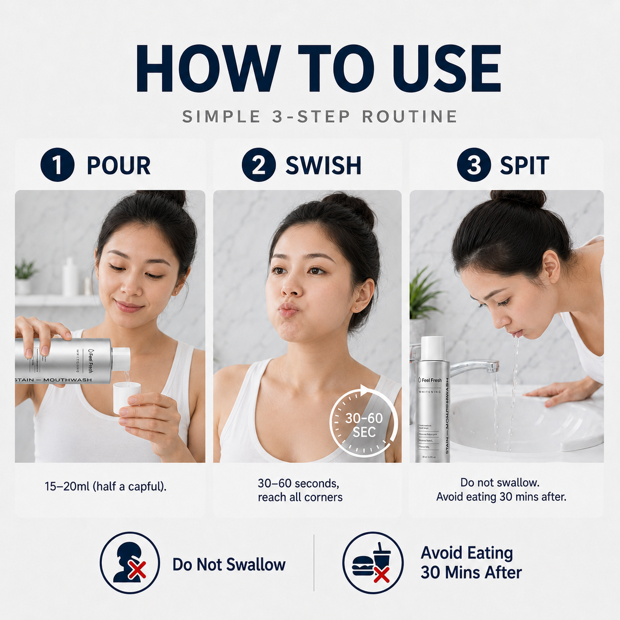 Feel Fresh™ Stain Remover Whitening Mouthwash | Alcohol-Free Fresh Breath Care