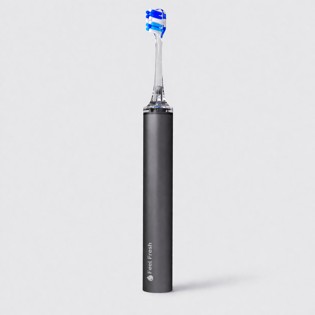 ProSense+ sonic electric toothbrush Singapore gunmetal grey – premium Feel Fresh branded toothbrush handle with blue replacement brush head, sleek minimalist design