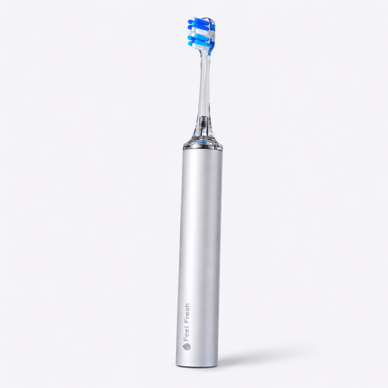 ProSense+ sonic electric toothbrush Singapore silver white – Feel Fresh branded toothbrush with blue brush head, premium sleek design for sensitive teeth and gum protection