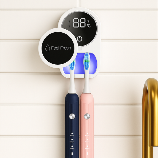 UV toothbrush steriliser mounted on bathroom wall
