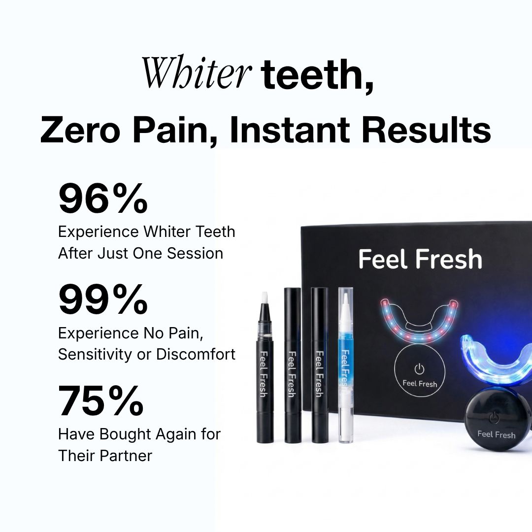 Feel Fresh teeth whitening kit with 16-LED accelerator - 96% whiter teeth after one session, zero pain