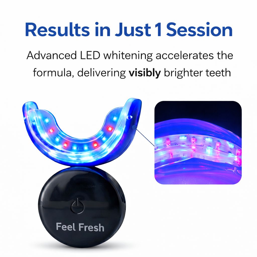 16-LED teeth whitening mouthpiece by Feel Fresh - advanced blue light accelerator for instant results