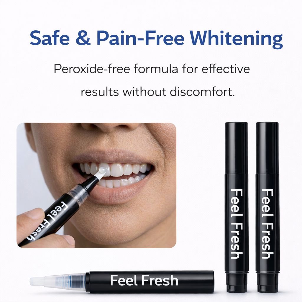 Feel Fresh peroxide-free whitening gel pens - safe and pain-free teeth whitening formula application